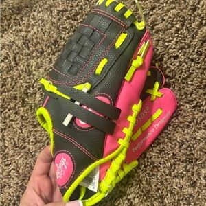 Rawlings Black and Pink Softball Glove with Neon Highlights